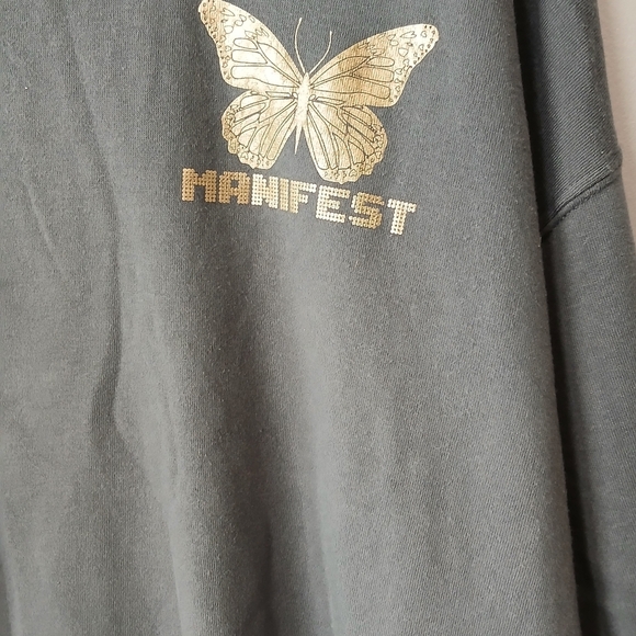 Grayson Threads Gray Sweatshirt Manifest Gold Butterfly Women's Size Large Comfy - Picture 2 of 6